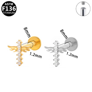 Clous d'oreilles en titane F136, design ailes, sertissage à griffes, boucles d'oreilles en cristal pour piercing au cartilage ou au lèvre, bijoux unisexes, cadeau - Product Image 5
