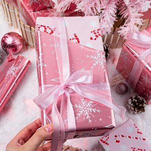 <b>Pink</b> Christmas Wrapping Paper Roll 17in X 33ft Double Side Reversible For Holiday Gift Craft Packaging - Product Image 5