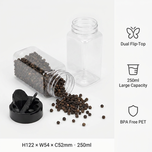 Clear Pet Plastic Square Spice Jars 250Ml Seasoning <strong>Blend</strong> <strong>Bottle</strong> With Seal Liner Slip Inside Condiment - Product Image 2