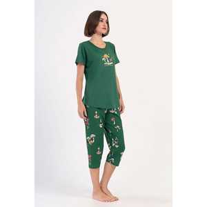 Traje de dormir capri ovalado de manga corta con cuello redondo para mujer - Product Image 2