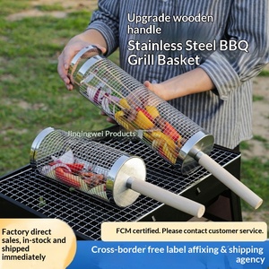 Cesta de barbacoa portátil con mango de <span class=keywords><strong>madera</strong></span>, antirrobo, de acero inoxidable 304, <span class=keywords><strong>para</strong></span> exteriores, con tubo y red <span class=keywords><strong>para</strong></span> asar. - Product Image 5
