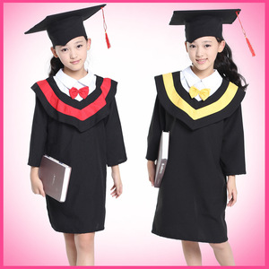 Robe de doctorat pour enfants avec toque, costume de remise de diplôme pour spectacle de maternelle, tenue de photographie, bordure rouge et jaune - Product Image 5