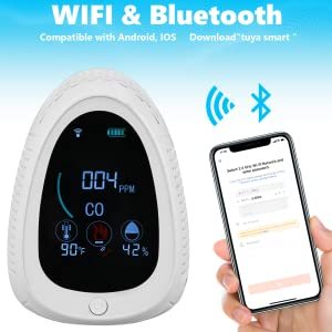PT03 portable Tuya Smart Home APP contrôle WiFi alarme fumée CO & Composite détecteur de <span class=keywords><strong>monoxyde</strong></span> de carbone 5 en 1 moniteur multi-gaz - Product Image 3
