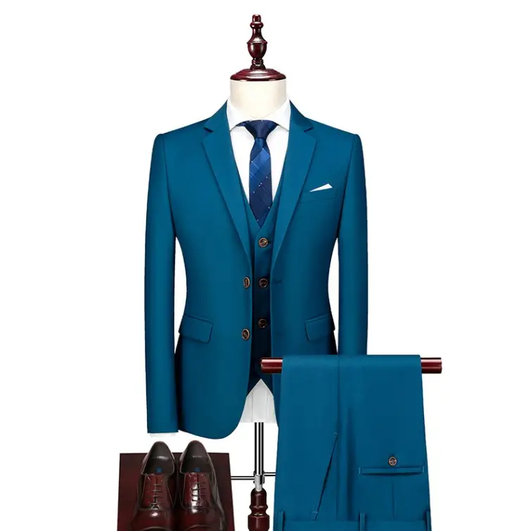 2022 men clothing 16colors formal slim fit business suit jacket + waistcoat + pants 3 piece wedding bestman blazer set
