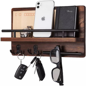 Hirohiro Solid <b>Wood</b> Key Rack Wall Mounted <b>Rustic</b> Style With Shelf For Entryway Storage - Product Image 4