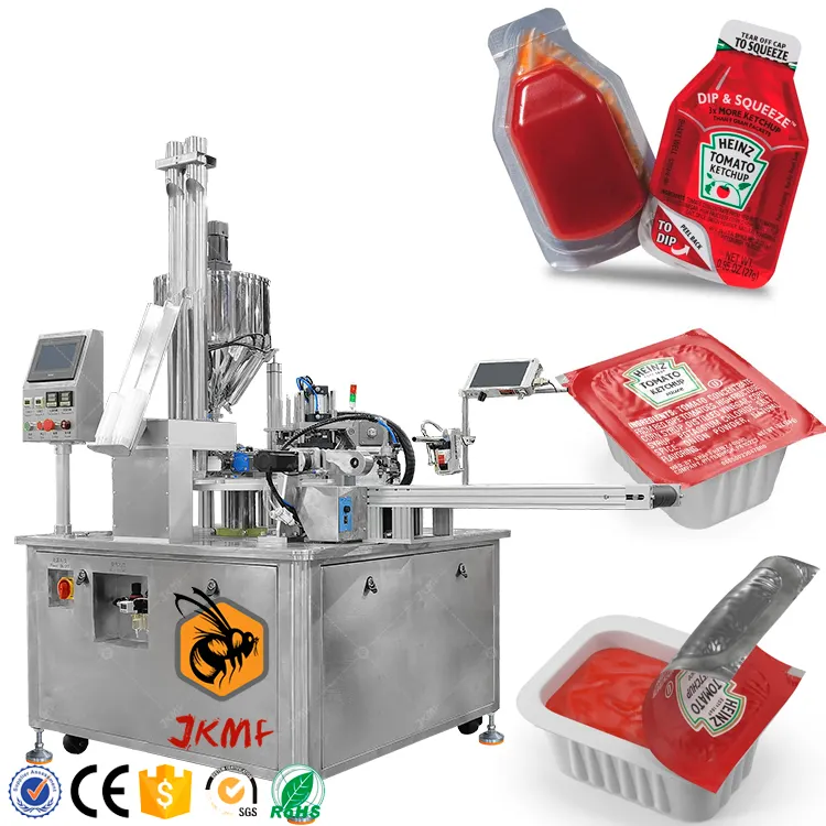 Machine de remplissage et d'emballage automatique de blister de ketchup Machine de remplissage et de scellage de tasse de sauce tomate contenant du plastique