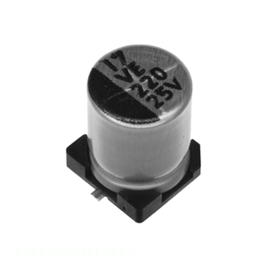 ตัวเก็บประจุแบบฝาปิด AVEK107M25F24T-F สารส้ม100 uF 20% 25V SMD Surface Mount 100 uF - Product Image 1