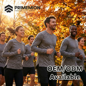 T-shirt de course à manches longues - Gris chiné - Ourlet fendu - Spandex/Polyester - Coupe ajustée - Respirant - Séchage rapide - Unisexe - Product Image 1