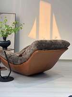 Fauteuil d'appoint contemporain à coque incurvée en chenille, avec structure en cuir robuste, pour appartement, maison, studio, café, détente