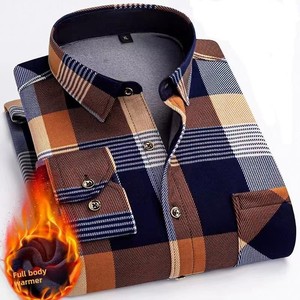 Camicia a quadri Casual da <span class=keywords><strong>uomo</strong></span> autunno inverno moda calda spessa tinta unita manica lunga bottone monopetto in poliestere - Product Image 6