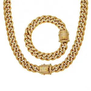 FANJIN JEWELRY XL69-SL09 Custom Heavy duty exaggerated necklace bracelet jewellery set fashion trend stainless steel jewelle