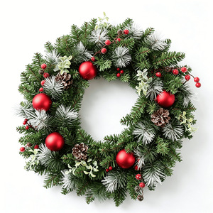 YUELIAN Corona Navideña Artificial de 20cm-60cm Preiluminada con Luz Cálida, Piñas y Ramas Escarchadas para Decoración de Puerta Principal o Pared - Product Image 5