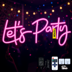 Letrero de neón Vevor Let's Party de 23x10 pulgadas en rosa, con control remoto, regulable, decoración de pared para fiestas y bodas - Product Image 2