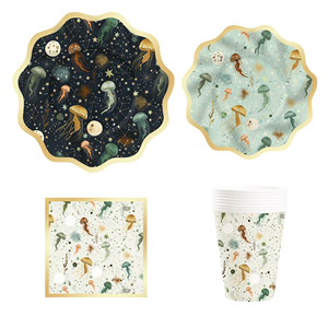 ชุดจานกระดาษลายปลาและแมงกะพรุนแบบกำหนดเอง DAMAI ชุดภาชนะใส่อาหารแบบใช้แล้วทิ้งสำหรับงานเลี้ยงวันเกิดเด็กธีมทะเล - Product Image 1