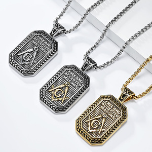 Freemason <b>Titanium</b> Steel Necklace Men's Fashion Pendant Geometric Design Gift Stainless Steel <b>Chain</b> Hip Hop Style - Product Image 2