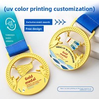 Médailles de tournoi de badminton sur mesure, trophées en métal plaqué or électrolytique, badges d'événements sportifs imprimés en couleur