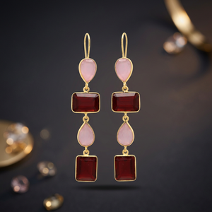 Boucles d'oreilles clous en alliage de laiton faites à la main avec pierres précieuses, plaquées rhodium, style bohème tendance - Product Image 3