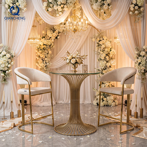 Tavolo da Bar Moderno di Lusso su Misura con Piano <span class=keywords><strong>in</strong></span> Vetro e Base <span class=keywords><strong>in</strong></span> Acciaio Inox Dorato, Tavolo Alto Commerciale per Hotel, Caffè, Matrimoni - Product Image 1