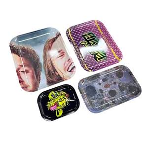 Plateau à herbes en métal avec logo personnalisé, plateau à rouler personnalisé de haute qualité avec couvercle magnétique, plateau en métal - Product Image 1