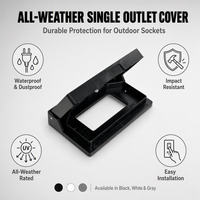 Cache-prise extérieur simple, résistant aux intempéries, noir, avec plaque rabattable en polycarbonate, conforme NEMA 3R, pour applications électriques extérieures