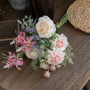 Bouquet de fleurs artificielles en tissu tissé plastique Rose, Douceur cachée dans la brume, Décoration de mariage CF02109 - Product Image 1