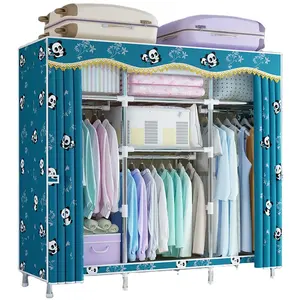 Bán Buôn Đơn Giản Gấp Cốt Thép Ống Polyester Và Bông Vải Tủ Quần Áo Lưu Trữ Tủ Quần Áo Cho Gia Đình