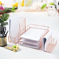 Ensemble d'accessoires de bureau 3 pièces en or rose avec bac à lettres et trieur de courrier