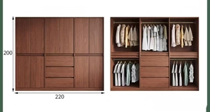 Moderno e durevole personalizzato massello <span class=keywords><strong>legno</strong></span> noce armadio camera da letto con porte <span class=keywords><strong>in</strong></span> MDF Design minimalista 3 cassetti personalizzabili - Product Image 4