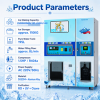 Distributeur Commercial d'Eau Glacée 180-450KG/24H Libre-Service Emballage Automatique Eau Purifiée par Osmose Inverse SDK Monnayeur UVend Stérilisation par Lumière
