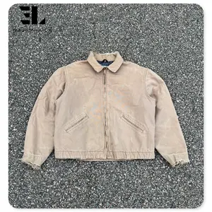 LARSUR Veste de travail en toile de canard lourd de détresse personnalisée avec doublure polaire vintage wash worker veste detroit veste de corvée de charpentier