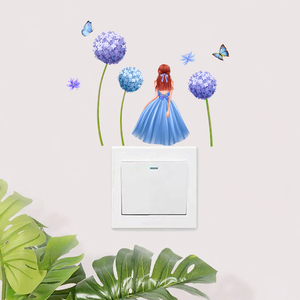Adesivo Murale Ragazza con Ortensie Blu, Decorazione Rimovibile <span class=keywords><strong>per</strong></span> Interruttori e Prese, Decalcomania Floreale con Farfalle <span class=keywords><strong>per</strong></span> Camera <span class=keywords><strong>da</strong></span> Letto e Soggiorno MS455 - Product Image 5