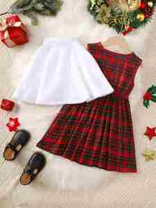 Nueva moda niñas otoño Navidad cálido vestido <span class=keywords><strong>con</strong></span> escote agrupado y cintura - Product Image 2