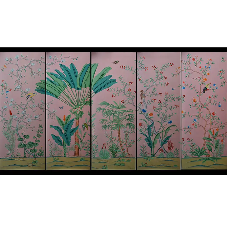 Papel de parede pintado à mão palmeira tropical chinoiserie