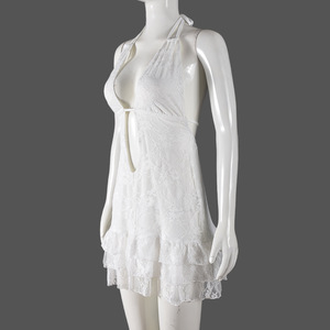 Robes pour femmes Viviblook Z103DS02, nouvelle robe mini à volants sexy à bretelles, col en V profond, dos nu, en dentelle - Product Image 4