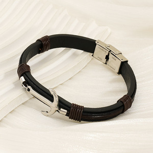 Cross Stainless Steel Leather Bracelet Men Double Layer Rope Jewelry Gift - Product Image 3
