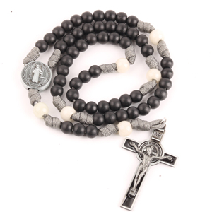 Collier pour homme en perles <span class=keywords><strong>de</strong></span> bois, chapelet religieux catholique en paracorde robuste, avec pendentif crucifix et médaille personnalisée pour la <span class=keywords><strong>prière</strong></span>, vente en gros - Product Image 4