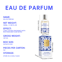 Vente en gros de parfum unisexe 100 ml, eau de parfum longue durée, parfum floral gourmand de luxe avec des notes de prune, de noix de coco et de musc doux pour hommes et femmes