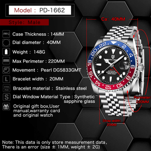 PAGANI DESIGN Reloj Mecánico Automático de Zafiro para Hombre, Accesorio Resistente al Agua, 40MM, Acero Inoxidable, 100M, Novedad, <span class=keywords><strong>GMT</strong></span> - Product Image 2