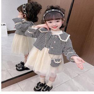 Primavera autunno bambini abito <span class=keywords><strong>in</strong></span> cotone ragazze bambini neonate gilet scozzese abito <span class=keywords><strong>in</strong></span> <span class=keywords><strong>Tulle</strong></span> cappotto retrò con borsa Vintage - Product Image 4