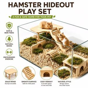 Nido de madera para hámster con diseño de rama floral y tubo, ideal como mueble y juguete relajante, con espacio de huida en el segundo piso, para hámsteres Golden Bear. - Product Image 2