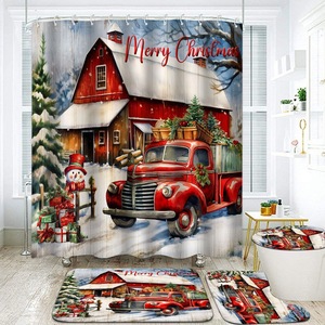 Roter LKW Scheune Weihnachten Polyester Duschvorhang Badezimmervorhang Digitaldruck Wasserdicht Kundenspezifischer Druck Großhandel Modern 2 - Product Image 5