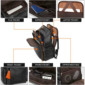 Real Leather Business Outdoor Waterproof Travel Cowhide Laptop Bag Genuine Leather Backpack For Men