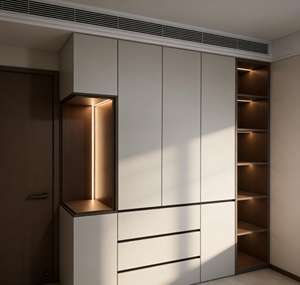 BALOM Customized Space-Saving Bedroom <b>Wardrobe</b> Sleek <b>White</b> Panel Design With Integrated Niche & Africa Board Accents - Product Image 4