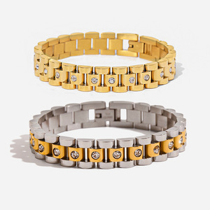 Pulsera de tenis de moda para mujer, de aleación de zinc, oro y plata, con diamantes de imitación y diseño de cadena, accesorio de joyería para regalo y ocasiones. - Product Image 1