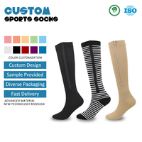 Chaussettes de compression unisexes à dégradé de couleurs, fermeture éclair, nylon, plusieurs tailles, pour le sport, la course à pied, mi-hautes