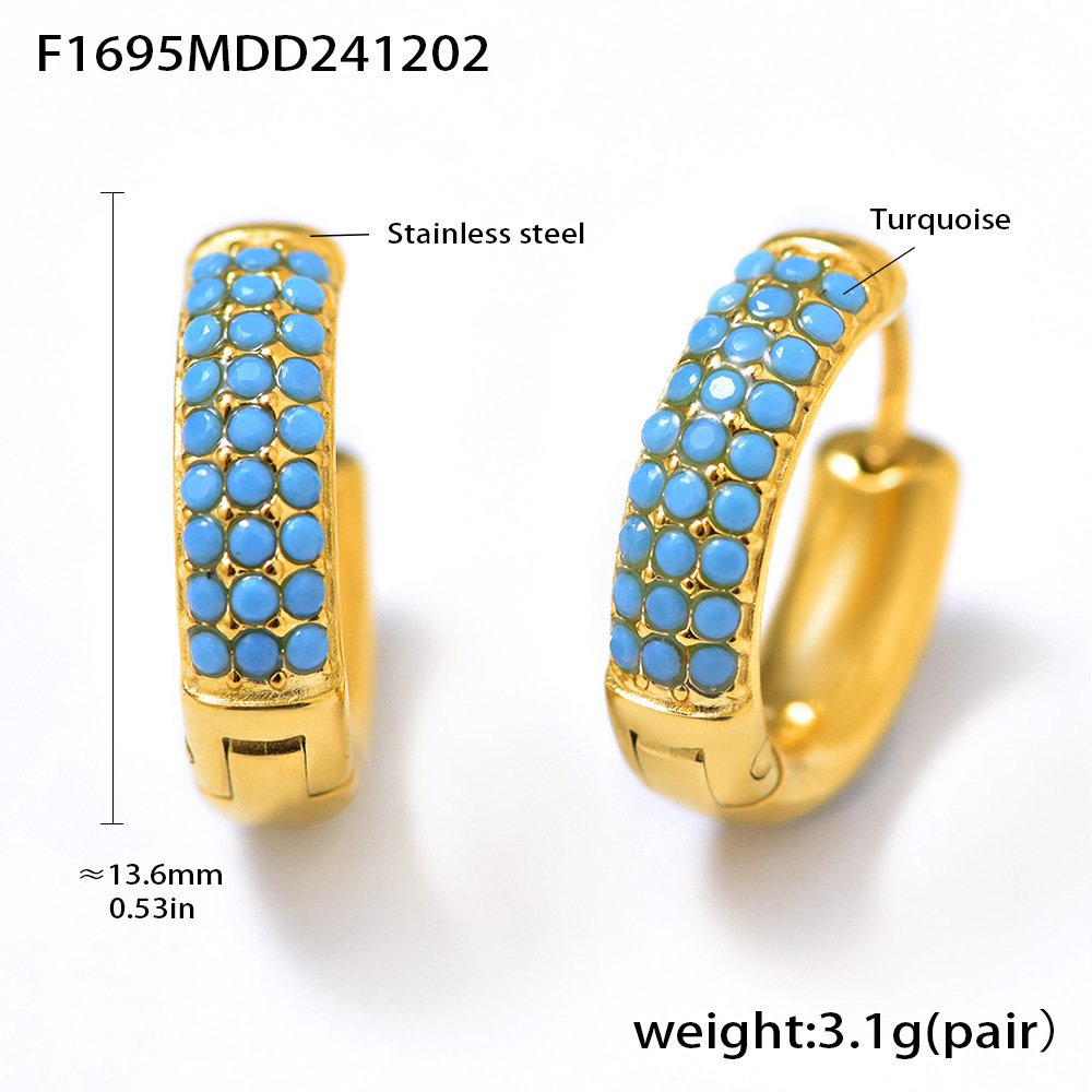 F1695-boucles d'oreilles turquoise dorées-moyennes