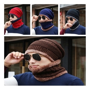 Ensemble bonnet d'hiver tricoté pour homme et femme, cagoule épaisse en laine avec écharpe intégrée, masque et bonnet R0780 - Product Image 4