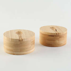 Boîte à épices multifonctionnelle en bambou écologique classique à 2 compartiments pour la cuisine, rangement de poivre et de sel, pots à cuillères en bois - Product Image 2