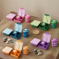Boîte de rangement alimentaire réutilisable pour la rentrée scolaire, 3 compartiments, couvercle en plastique, ensemble de boîtes à lunch pour enfants avec pot isotherme