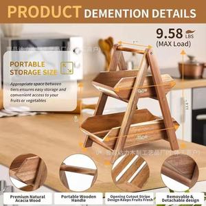 Cesta de Almacenamiento de Frutas y Verduras de Madera, Portátil, de Doble Capa, Multifuncional, Organizador de Encimera de Cocina - Product Image 2